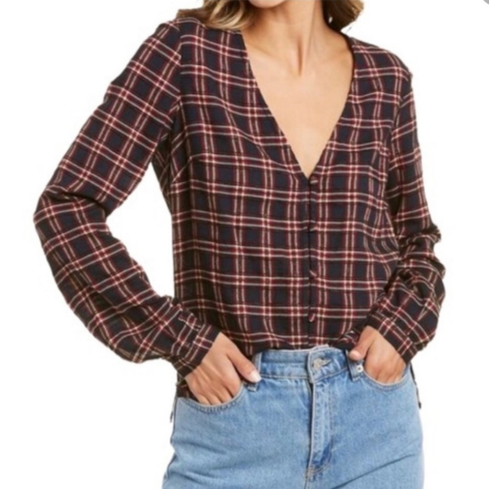 VERONICA BEARD Peggy Plaid Blouse Top